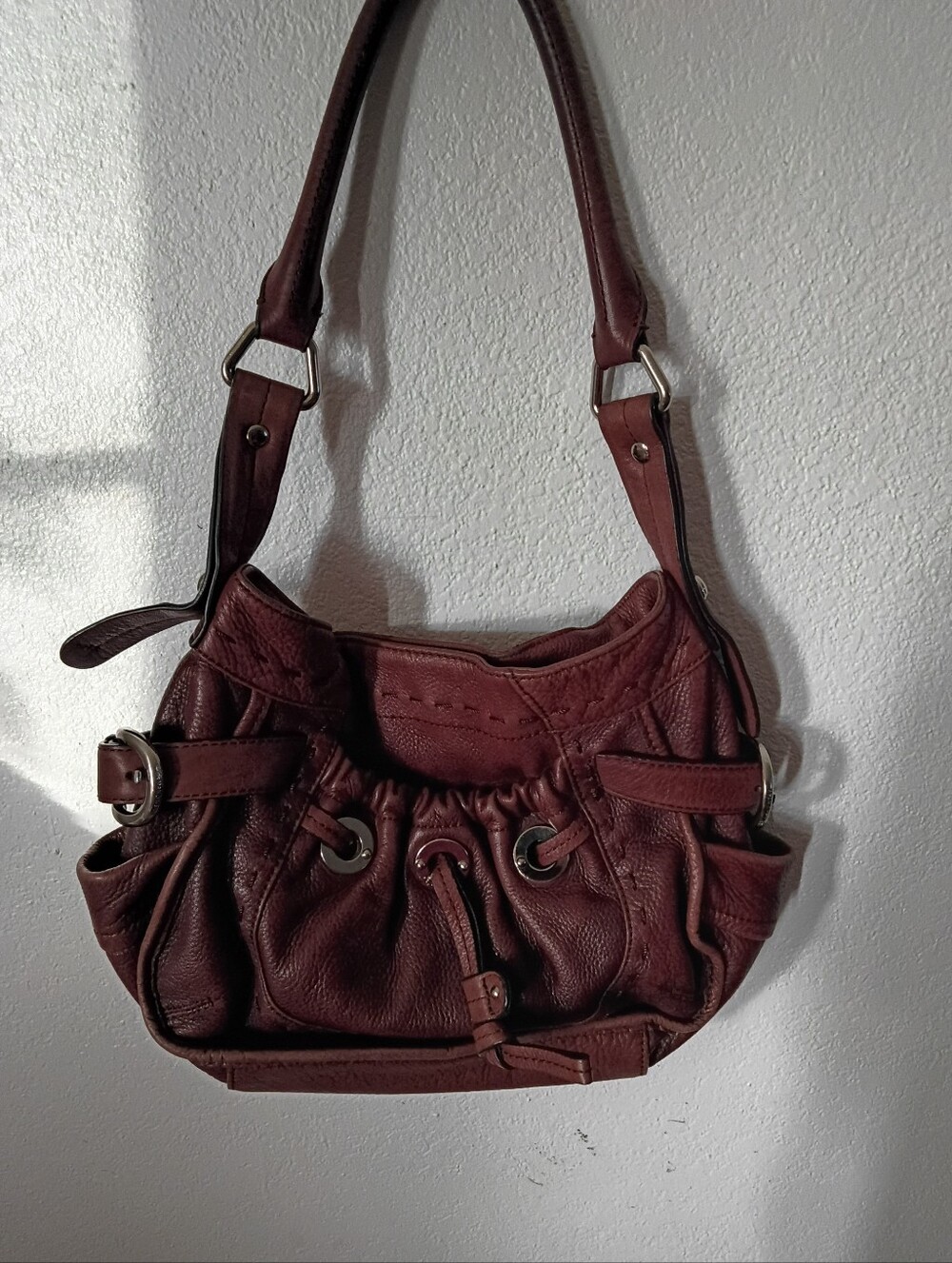 b. makowsky Burgundy -Brown  Drawstring Shoulder Bag